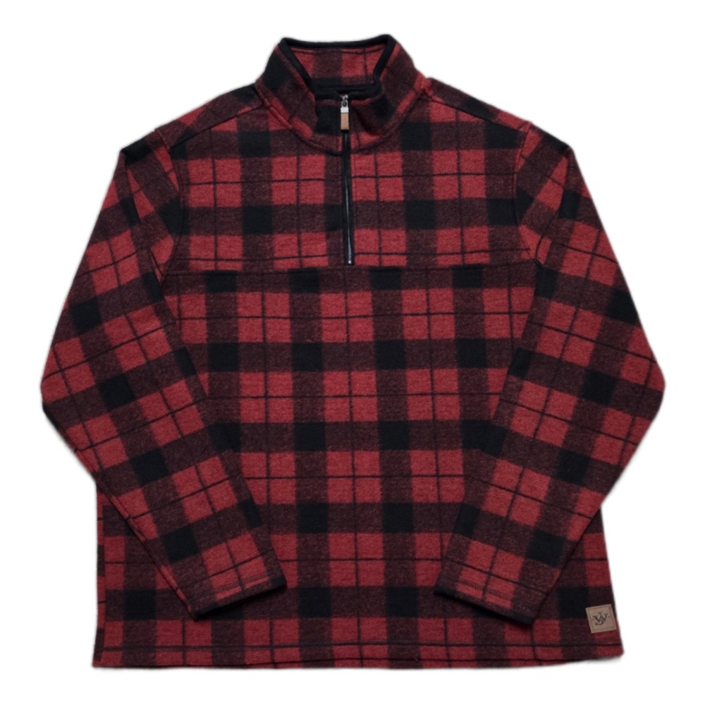 John Wayne Pullover 1/4 Zip Wooly Fleece Red Plaid‎ Shirt Mens XL Lumberjack